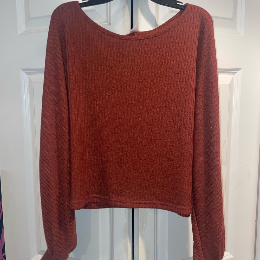 Rust Ribbed Long Sleeve Top